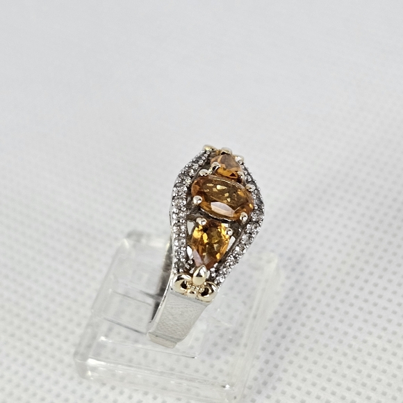 Genuine 🍋 Citrine & White Zircon Ring in 14k Yellow Gold & Sterling Silver Sz 6 - Picture 16 of 17